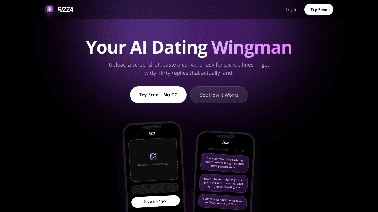 RIZZA APP website screenshot