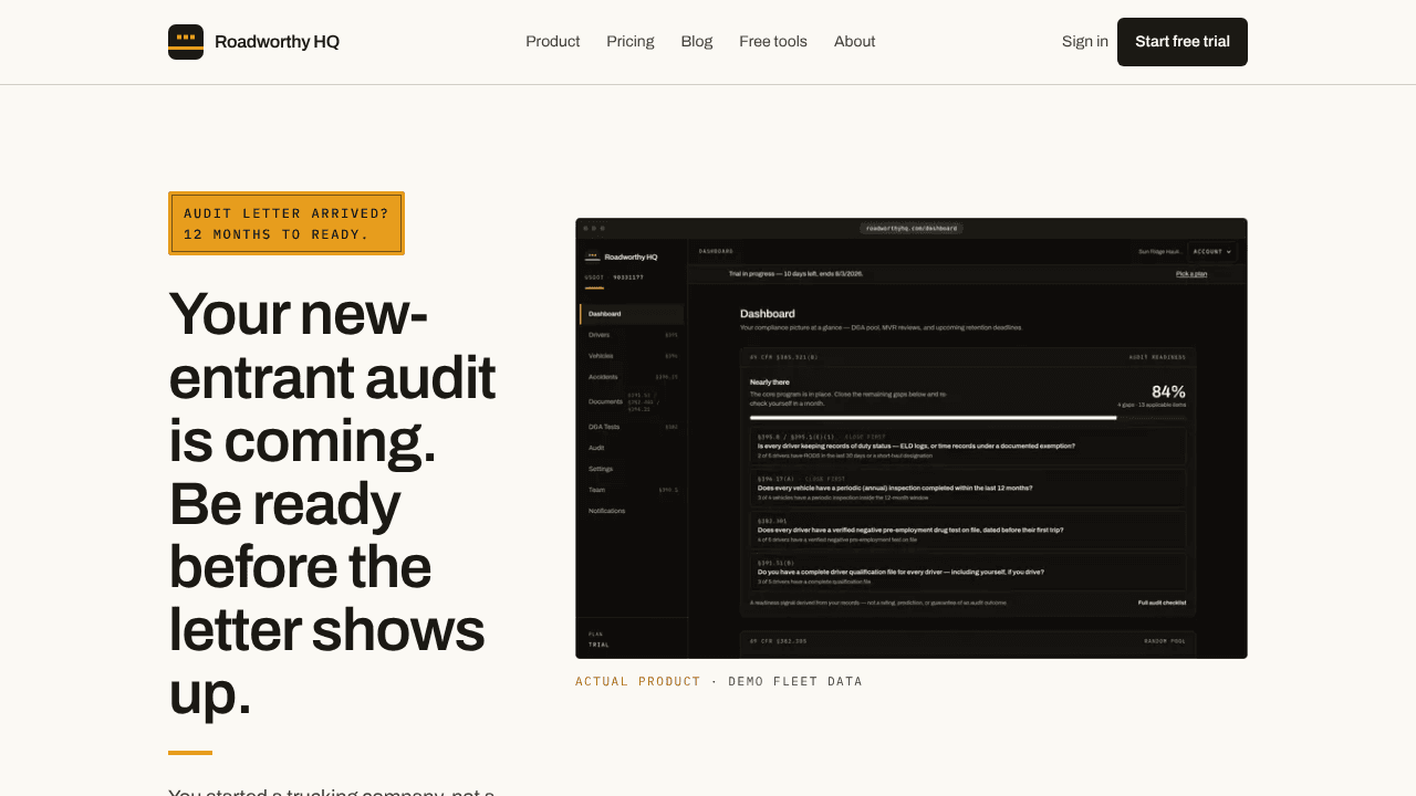 Roadworthy HQ website screenshot