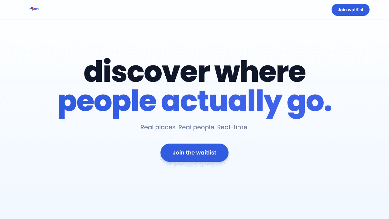 Roam — Discover Where People Actually Go website screenshot