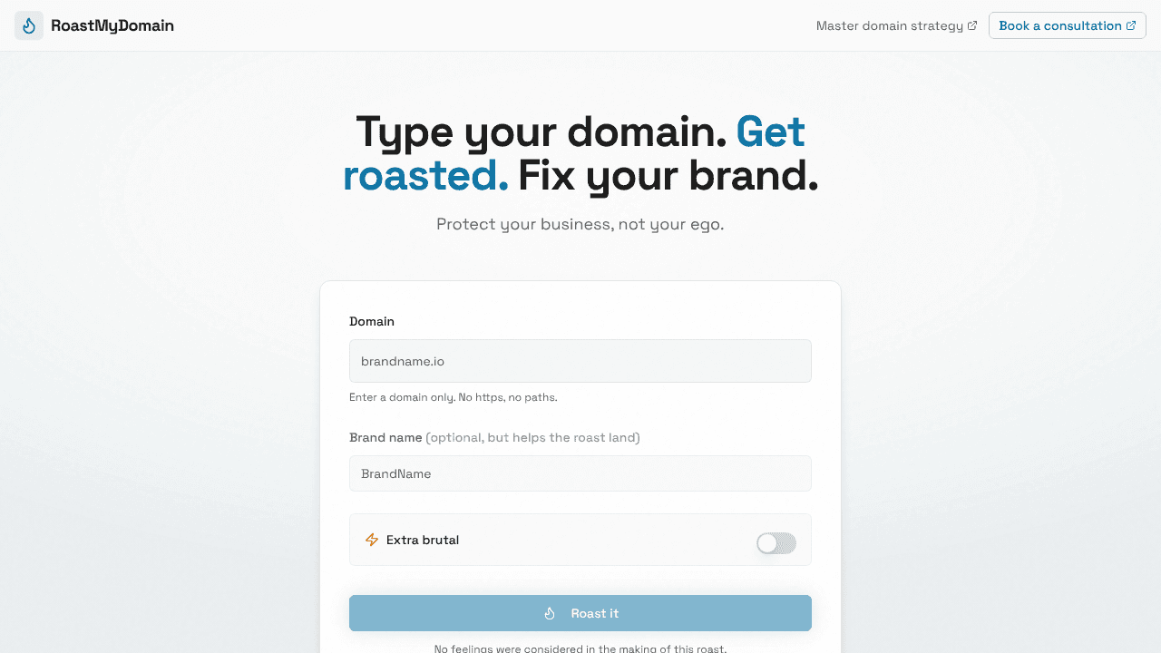 RoastMyDomain website screenshot