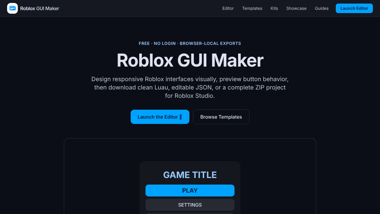 Roblox GUI Maker website screenshot