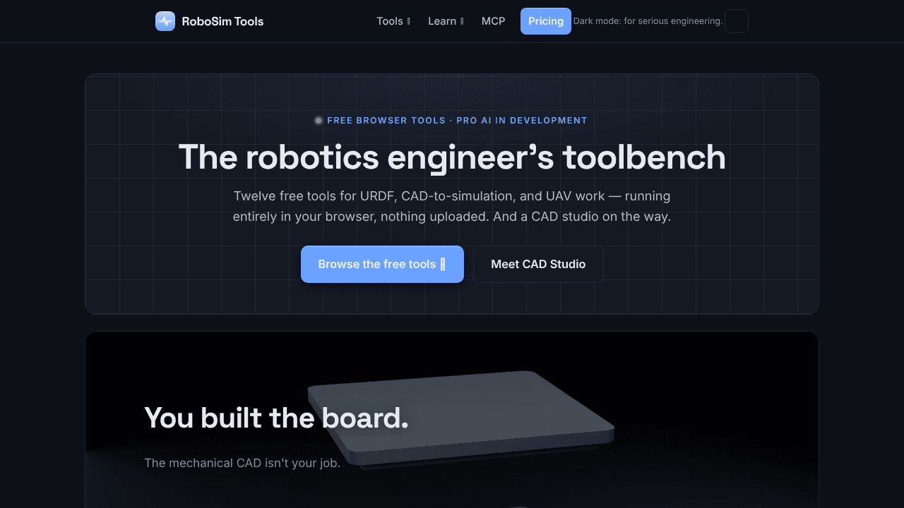 RoboSim Tools website screenshot