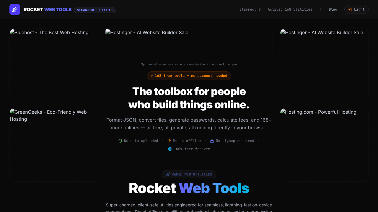 Rocket Web Tools website screenshot