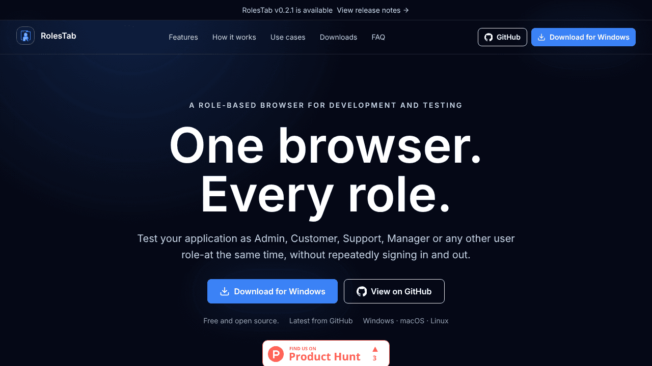 RolesTab website screenshot