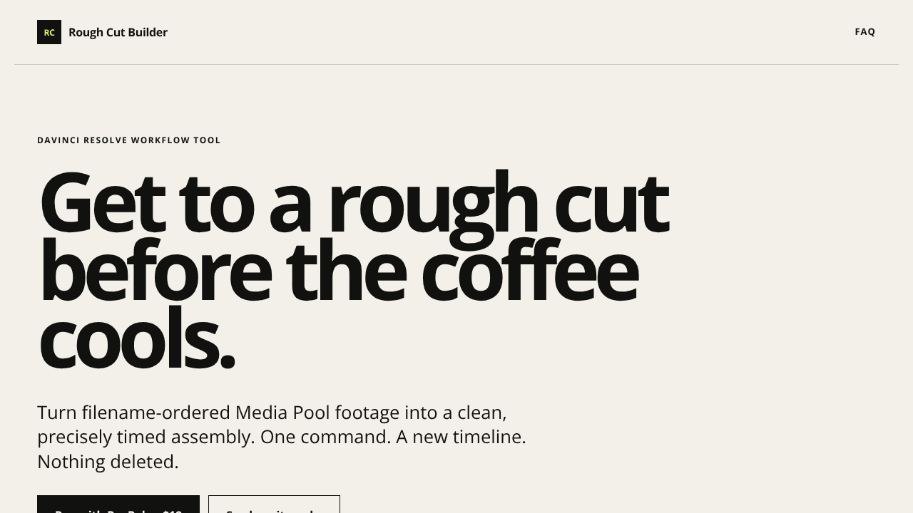 Rough Cut Builder website screenshot