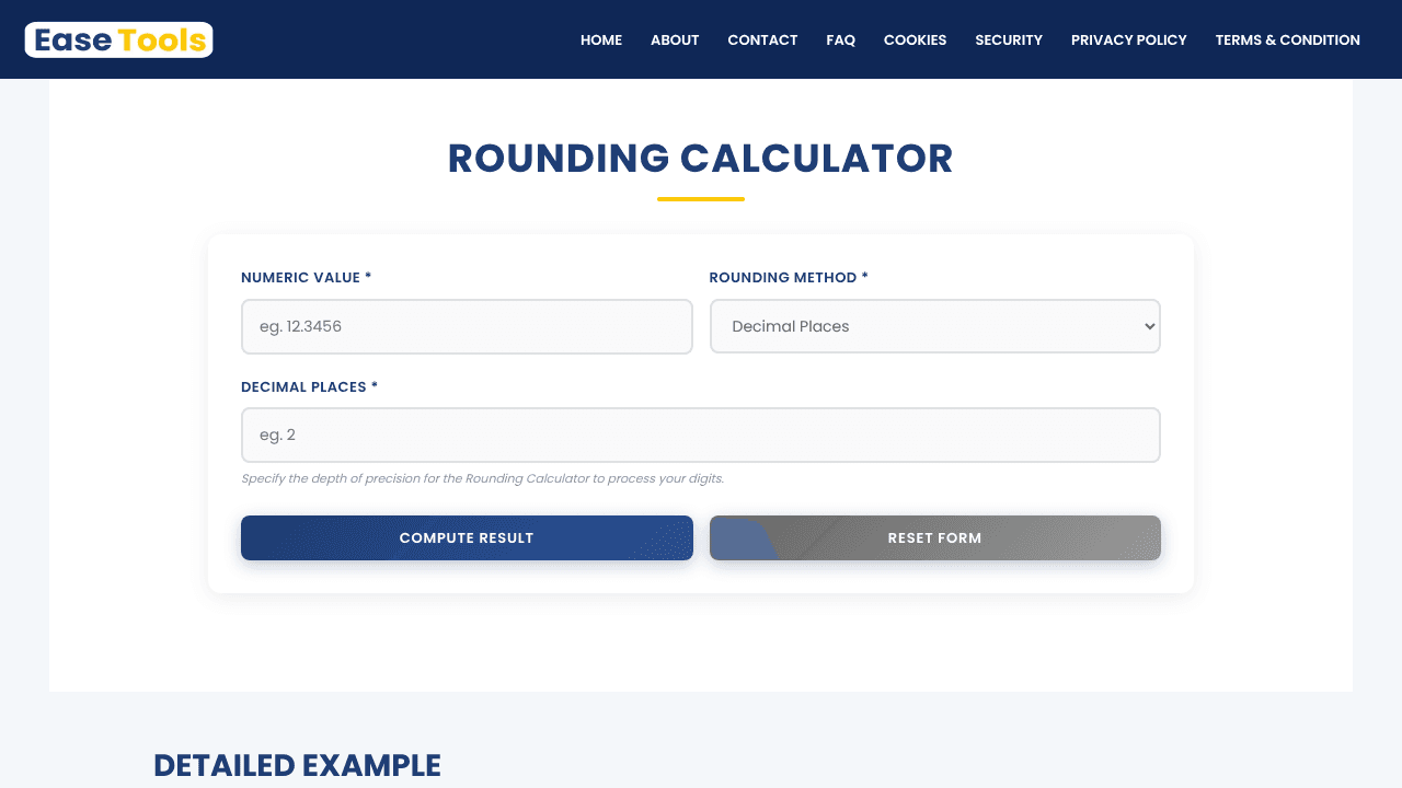 Rounding Calculator | Ease Tools website screenshot