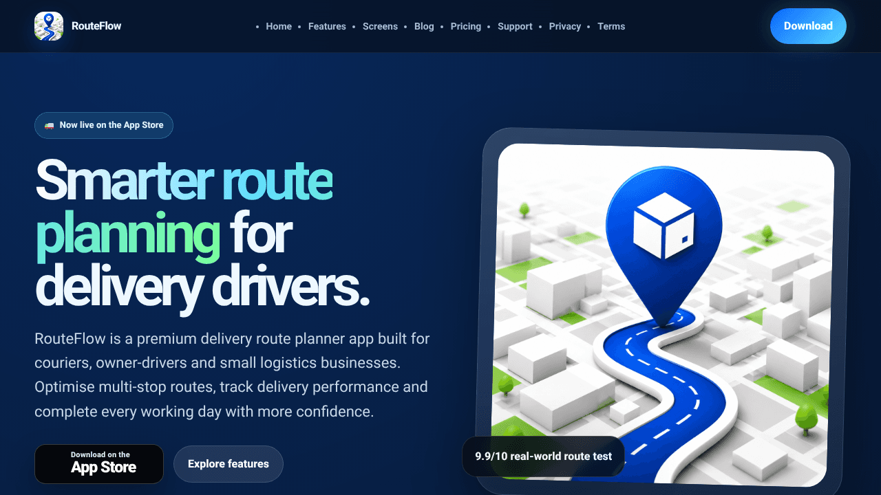 RouteFlow for iPhone website screenshot