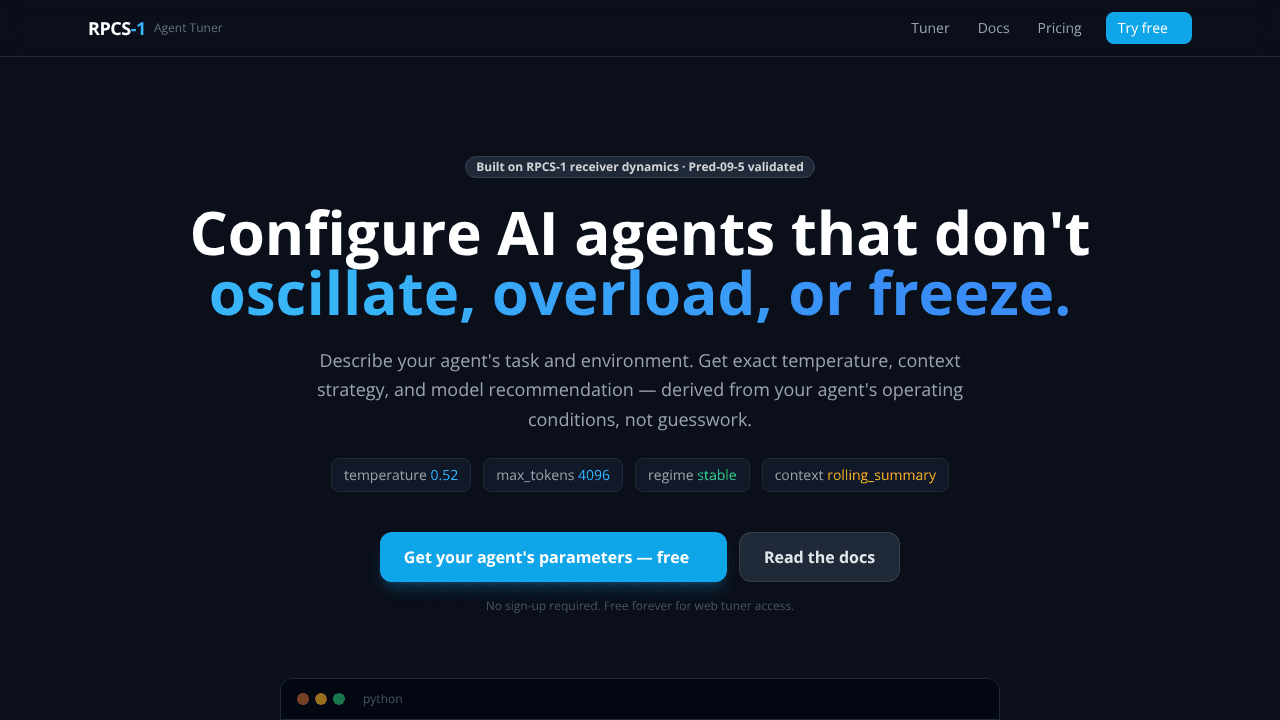 RPCS-1 Agent Tuner website screenshot