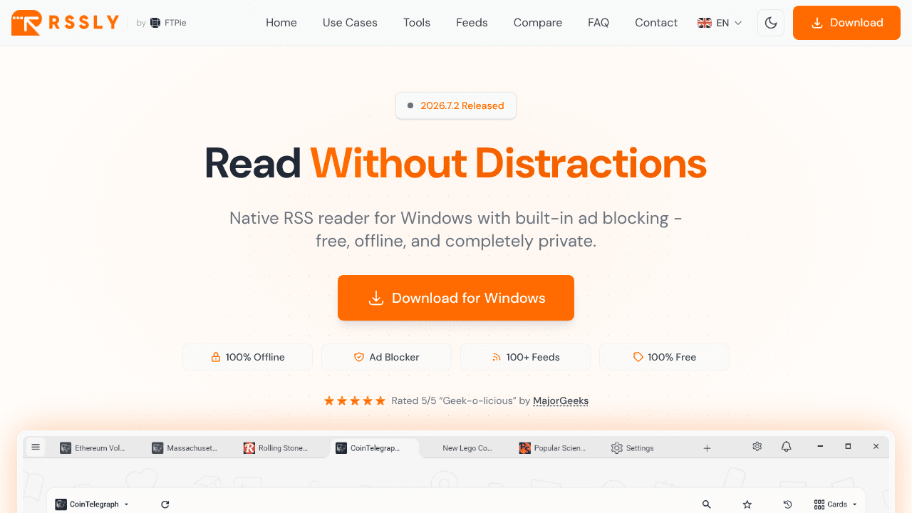 RSSly website screenshot