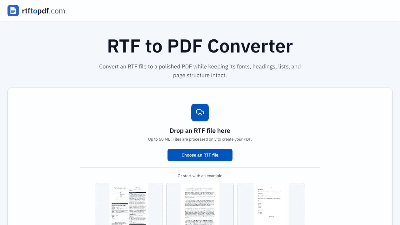 RTF to PDF Converter website screenshot