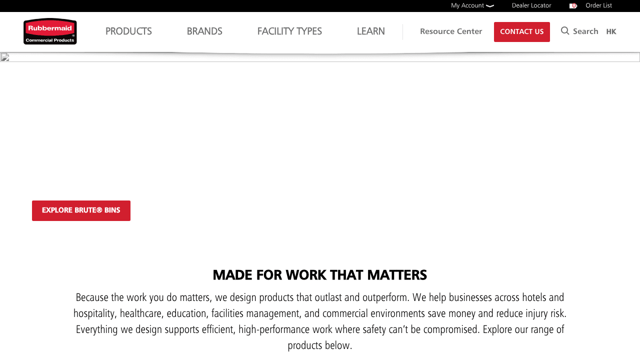 Rubbermaid Commercial Products APAC website screenshot