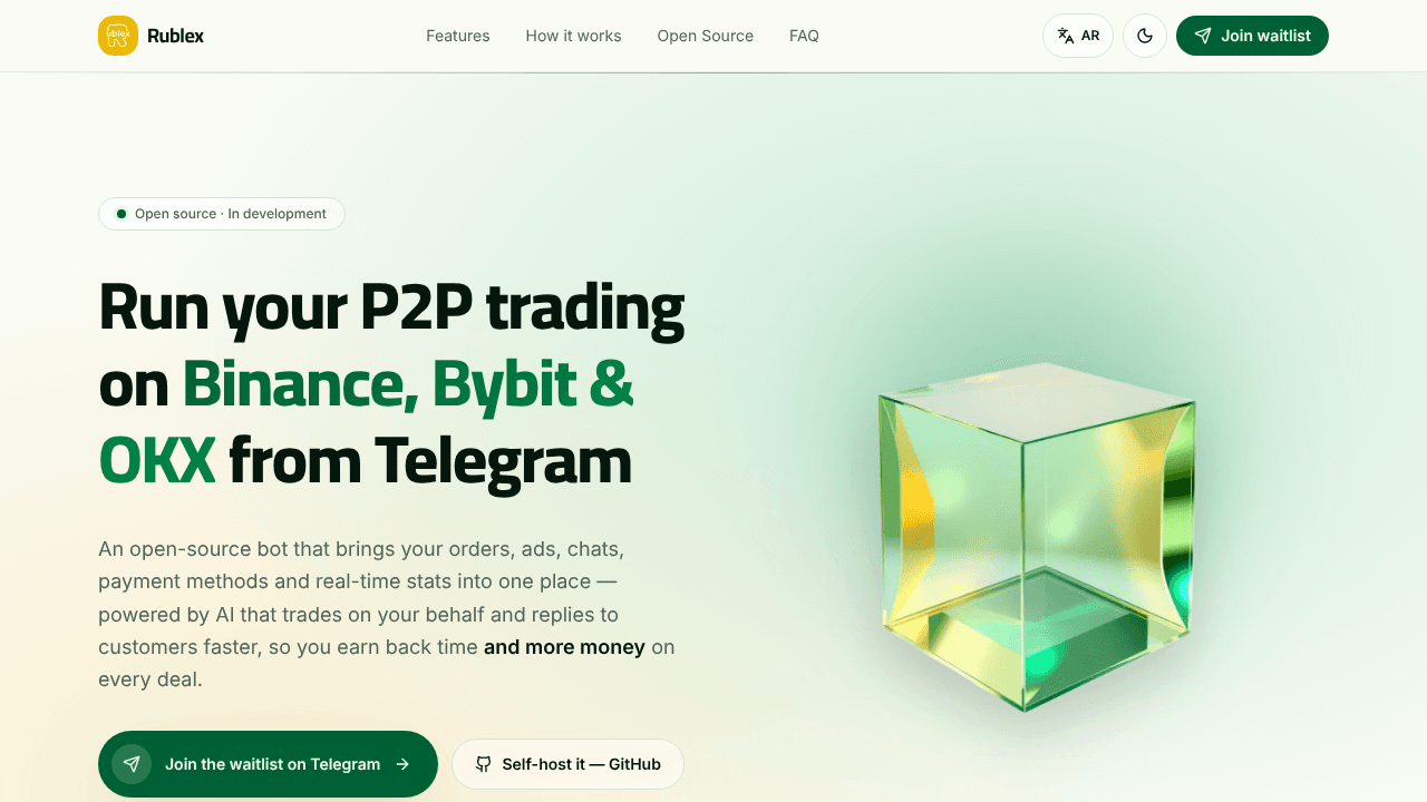 Rublex P2P Bot website screenshot