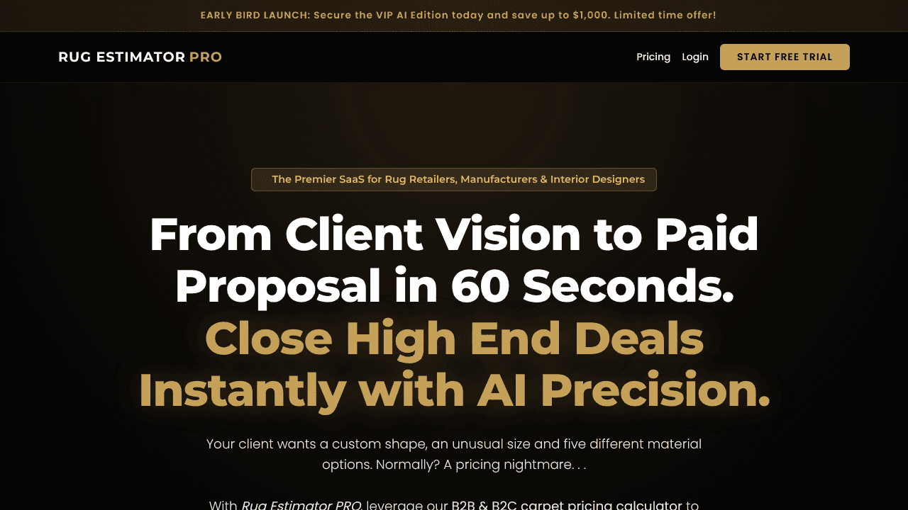 Rug Estimator PRO website screenshot