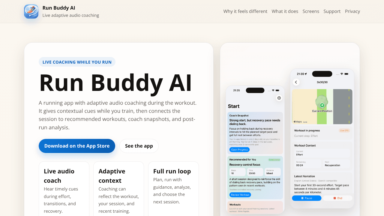 Run Buddy AI website screenshot