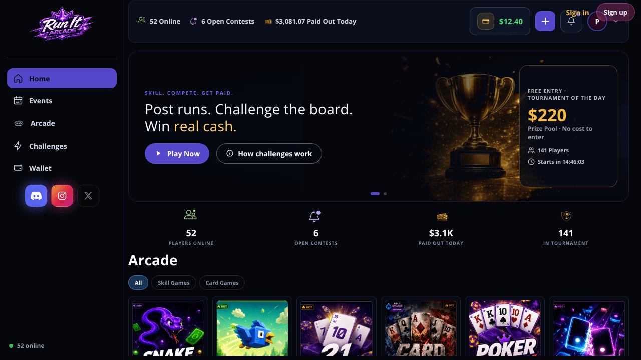 RUN IT Arcade website screenshot
