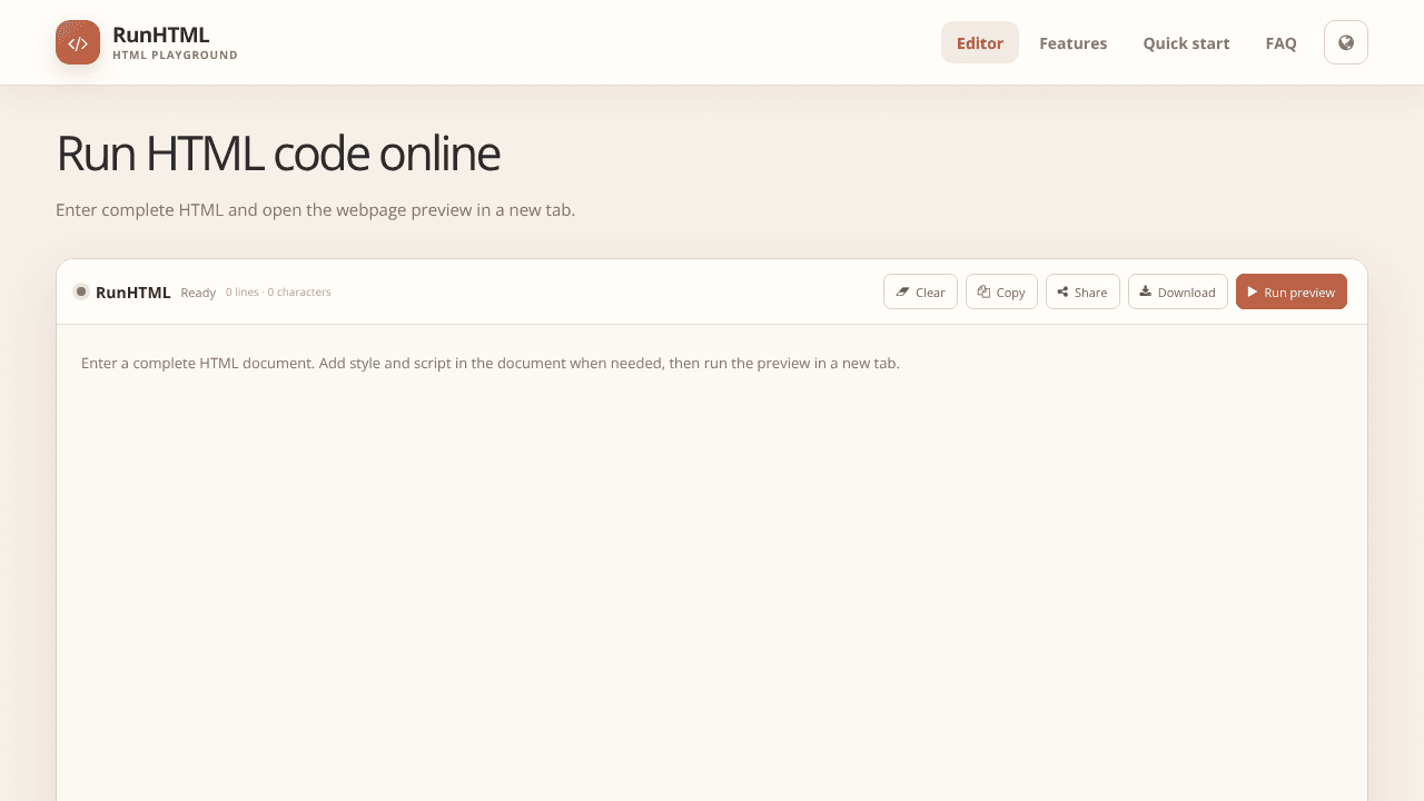 RunHTML - preview and share html page website screenshot
