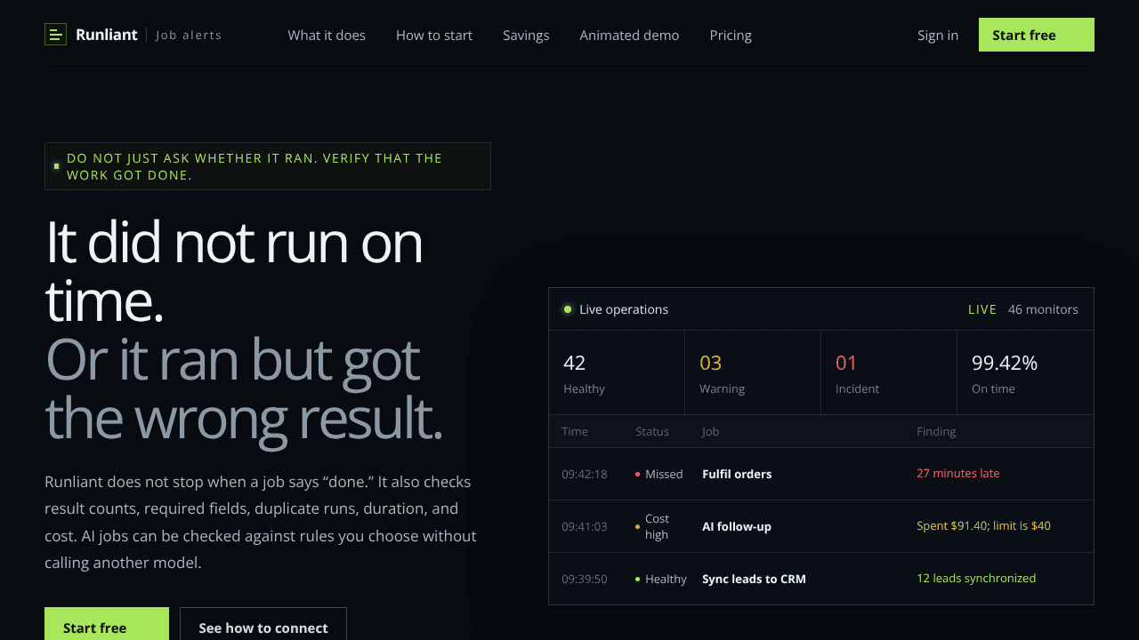 Runliant website screenshot