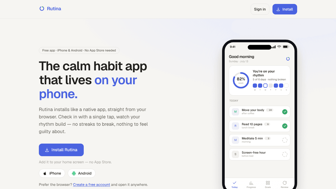 Rutina website screenshot
