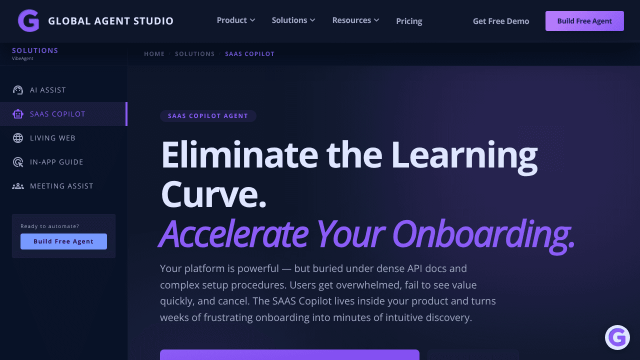SaaS Copilot Agent website screenshot