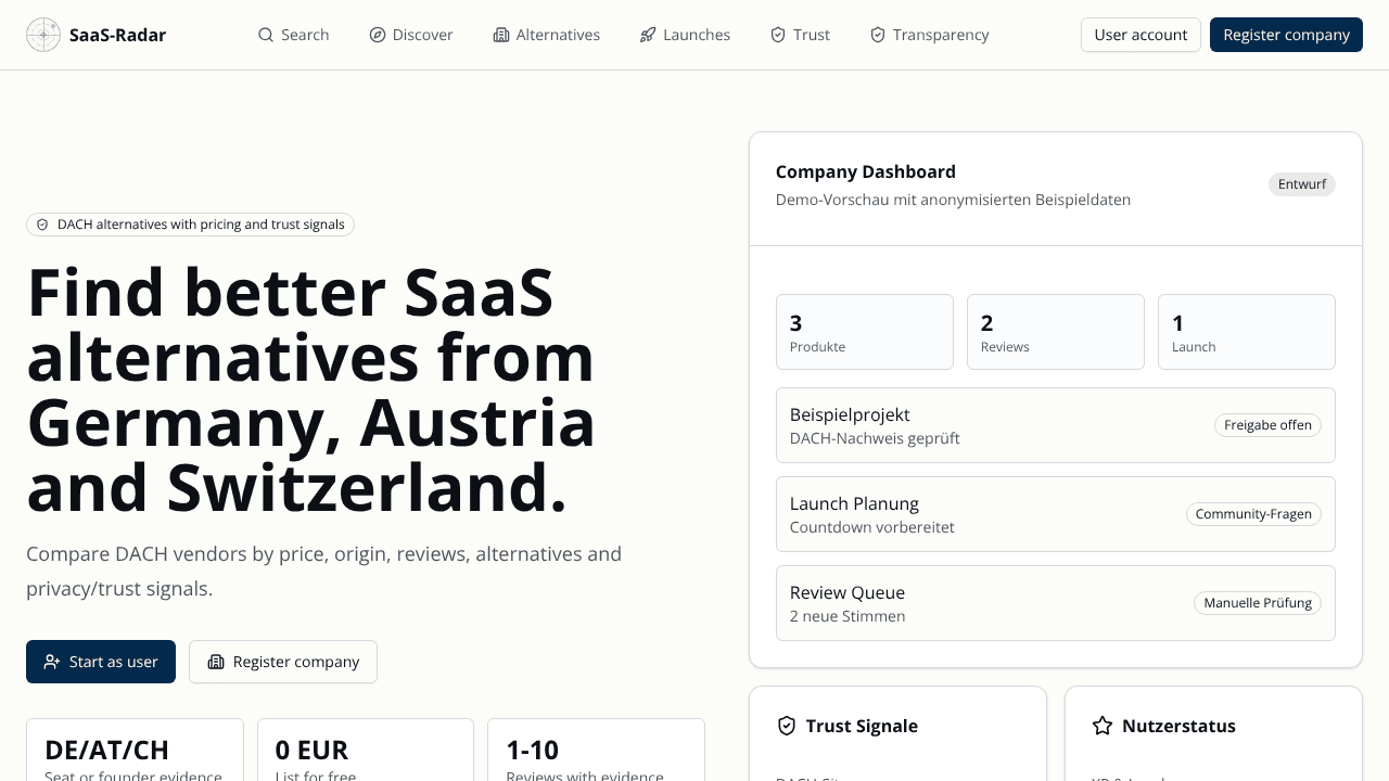 SaaS-Radar website screenshot
