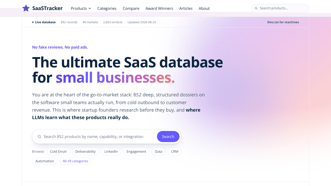 SaaSTracker website screenshot