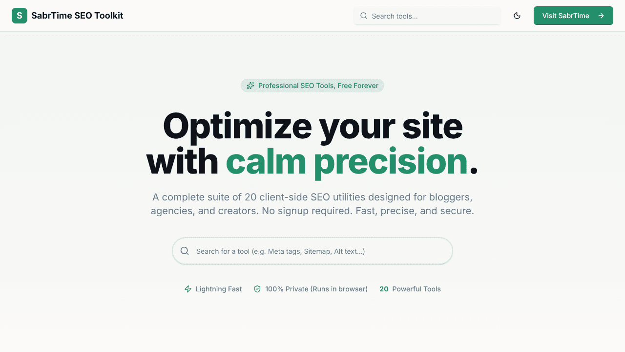 SabrTime SEO TOOLS website screenshot