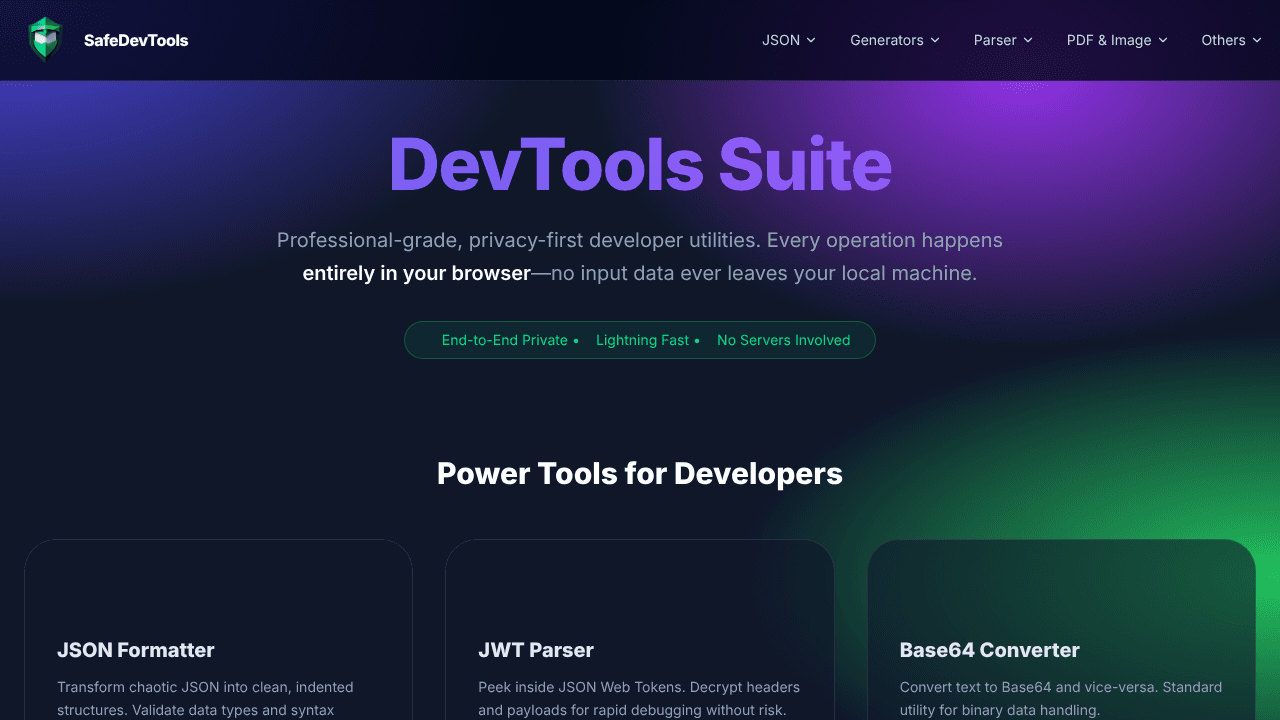 SafeDevTools Suite website screenshot