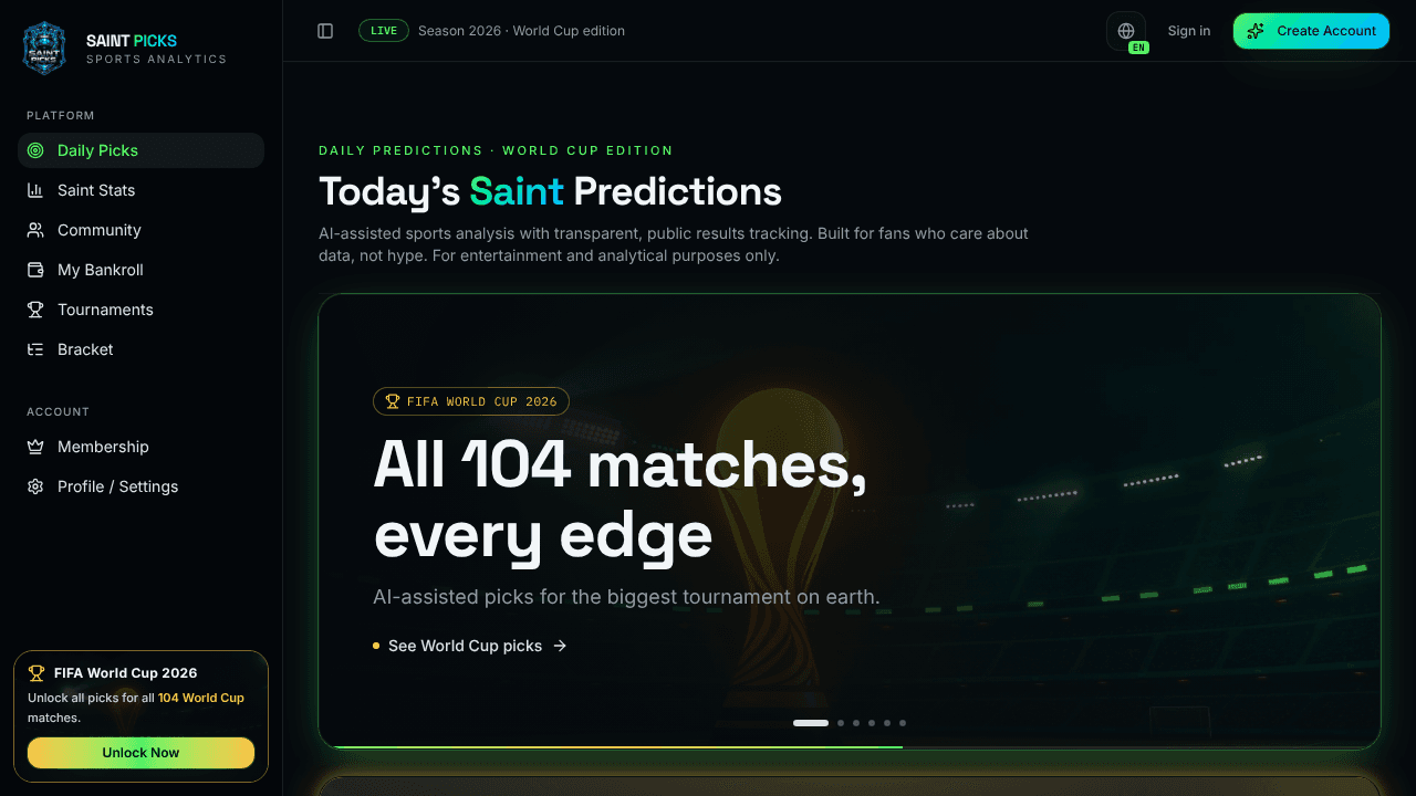 Saint picks website screenshot