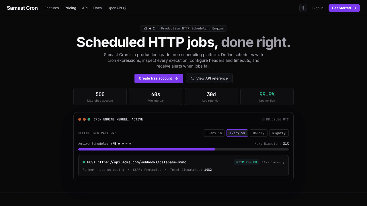 Samast Cron website screenshot