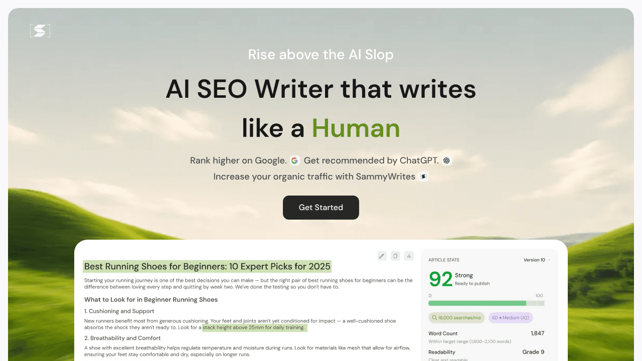 SammyWrites website screenshot