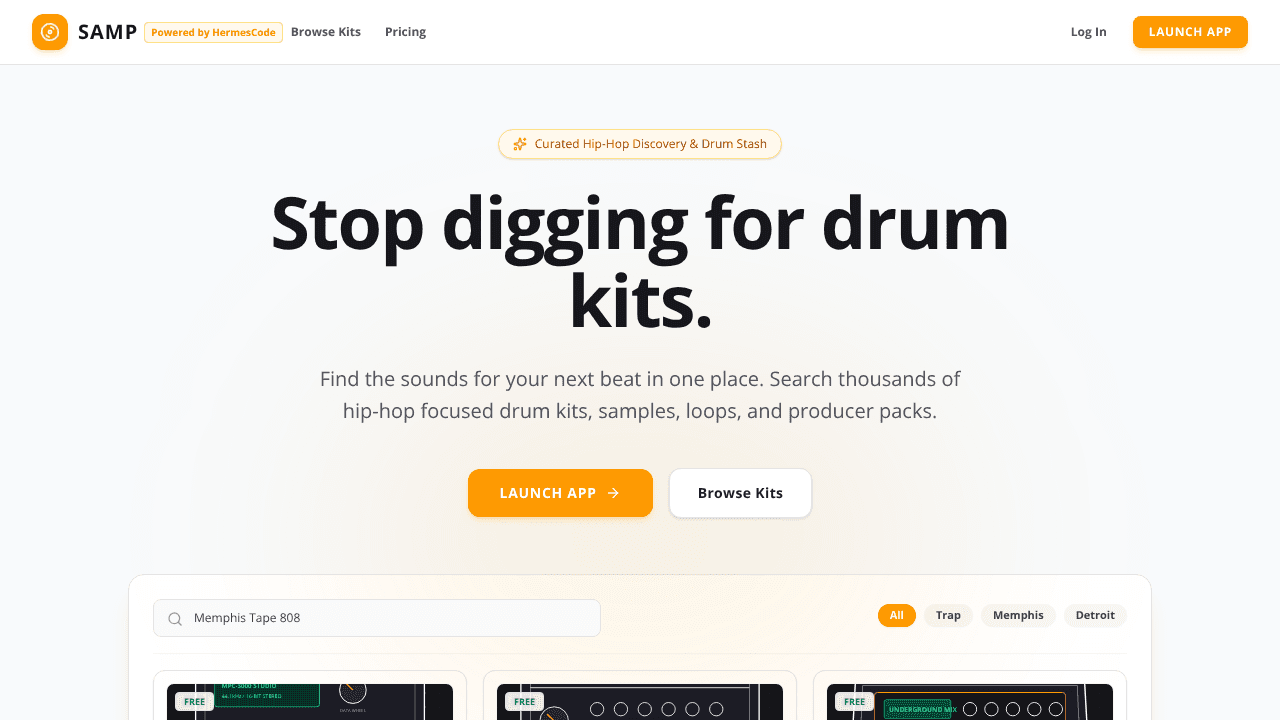 Samp by HermesCode website screenshot