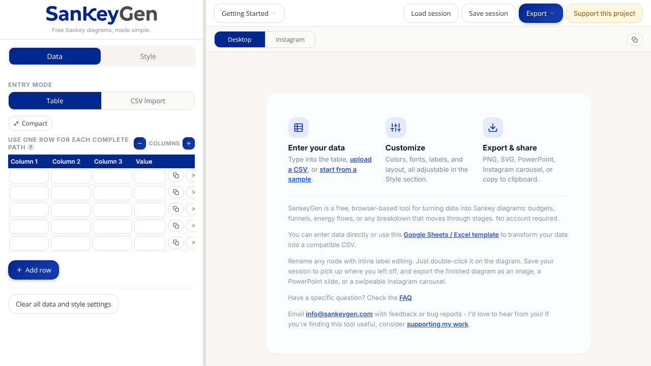 SankeyGen website screenshot