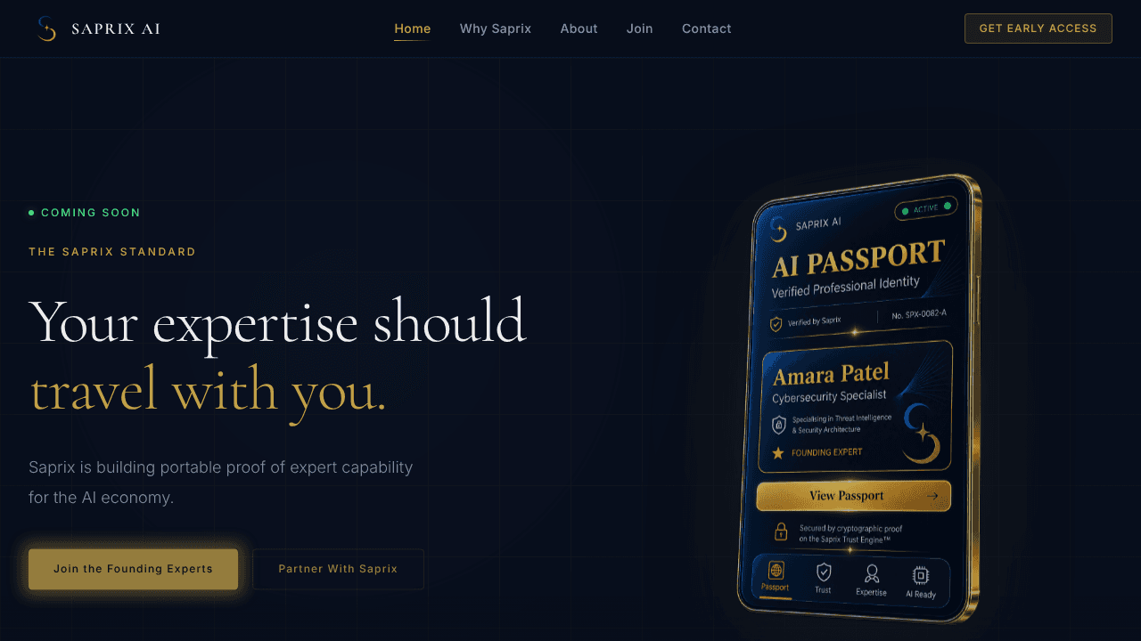 Saprix AI Passport website screenshot