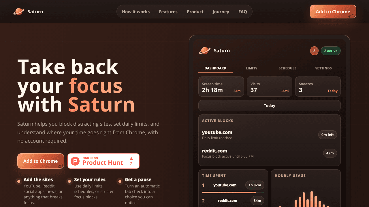 Saturn - Screen Time Manager website screenshot