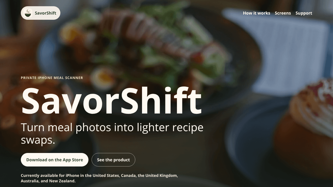 SavorShift website screenshot