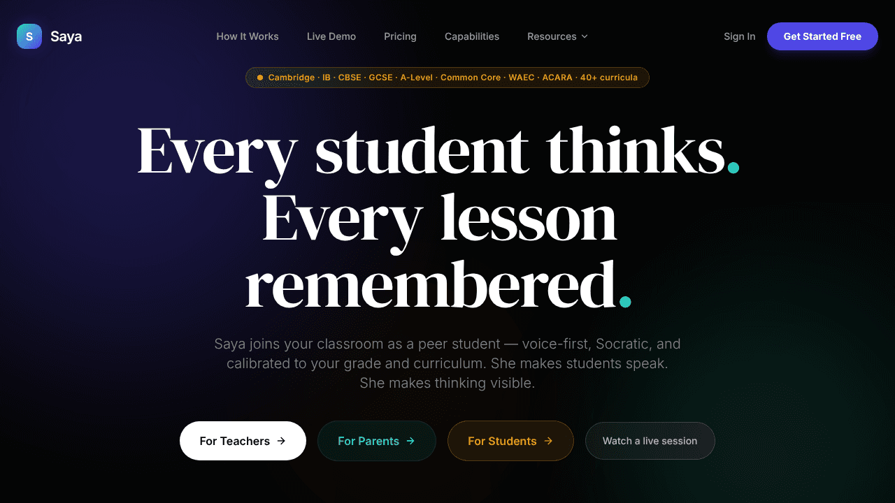 Saya website screenshot