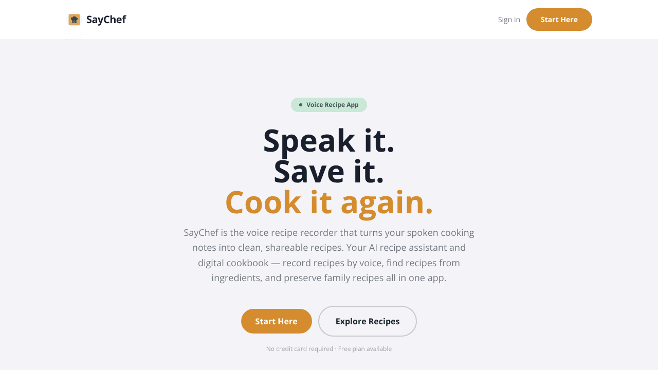 SayChef website screenshot