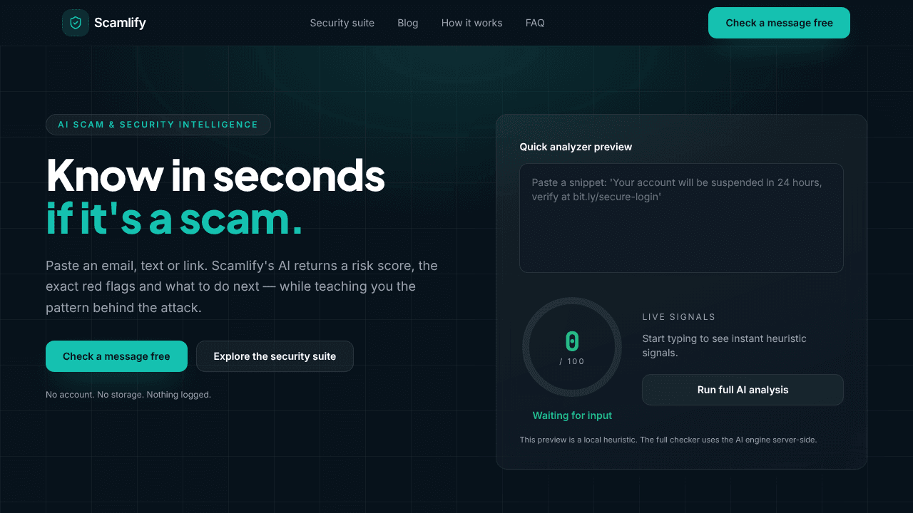 scamlify website screenshot