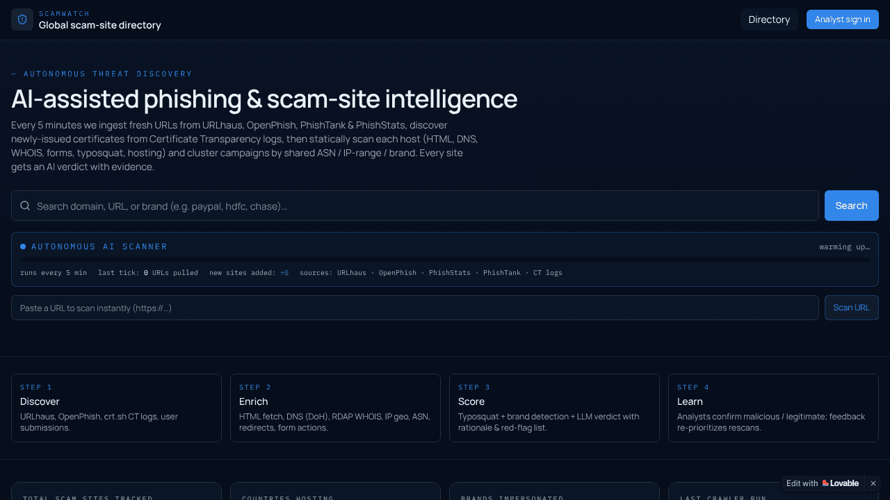 SCAMWATCH X NOVA website screenshot