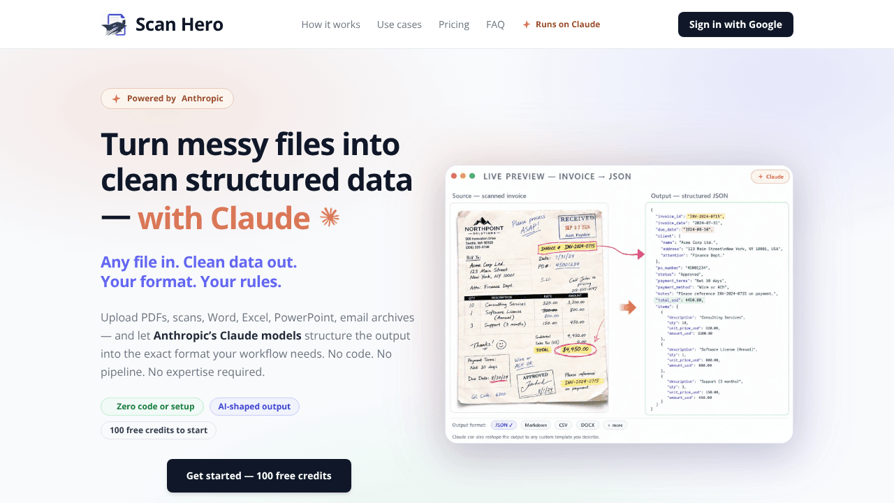 Scan Hero - Extract Data from Anything website screenshot