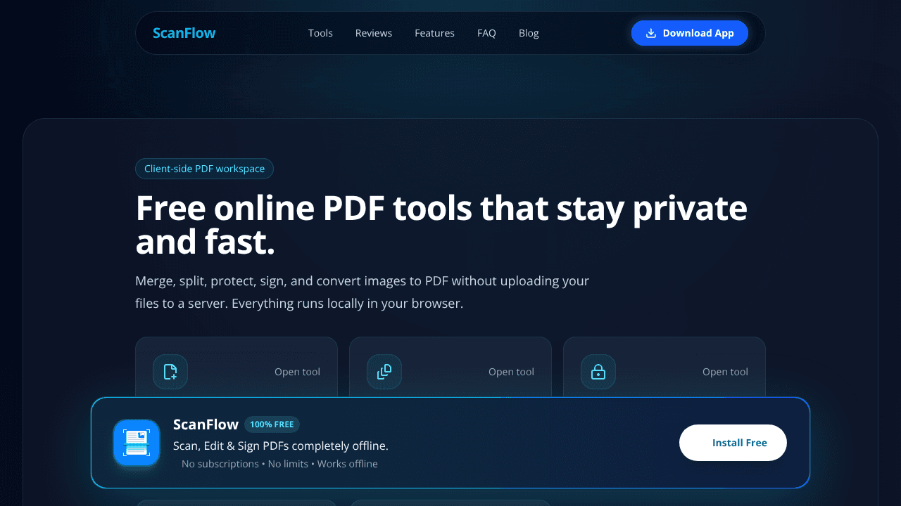 ScanFlow PDF Suite website screenshot