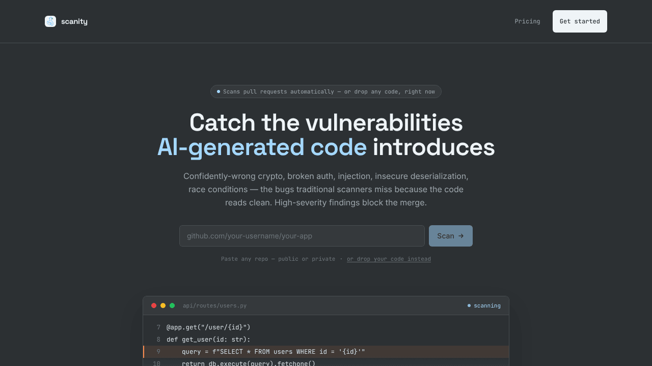 Scanity website screenshot