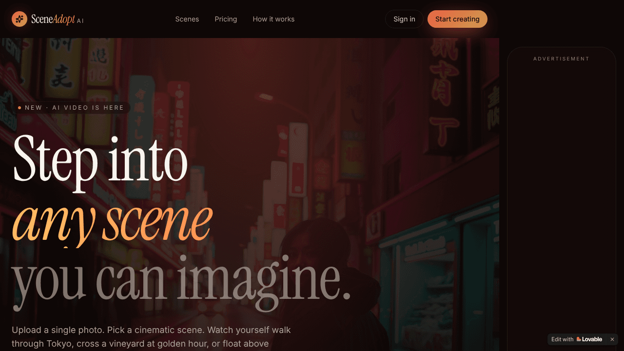 SceneAdoptAI website screenshot