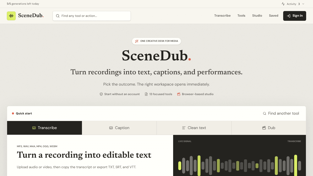 SceneDub website screenshot