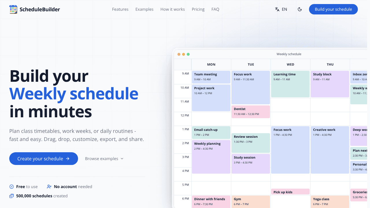ScheduleBuilder website screenshot