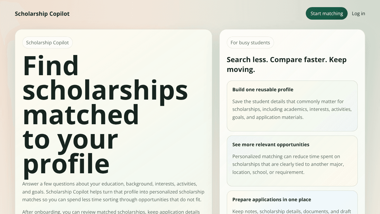 Scholarship Copilot website screenshot