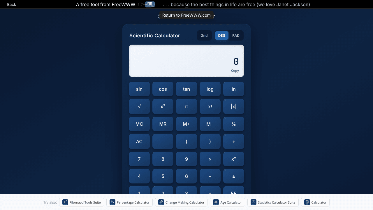 Scientific Calculator website screenshot