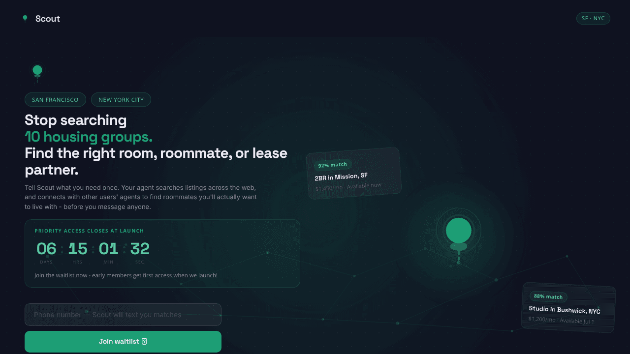 Scout - let your agent scout for rooms. website screenshot