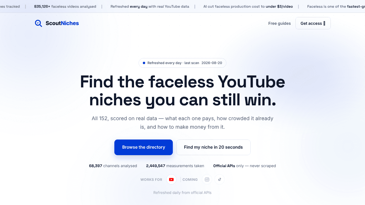 Scout Niches website screenshot
