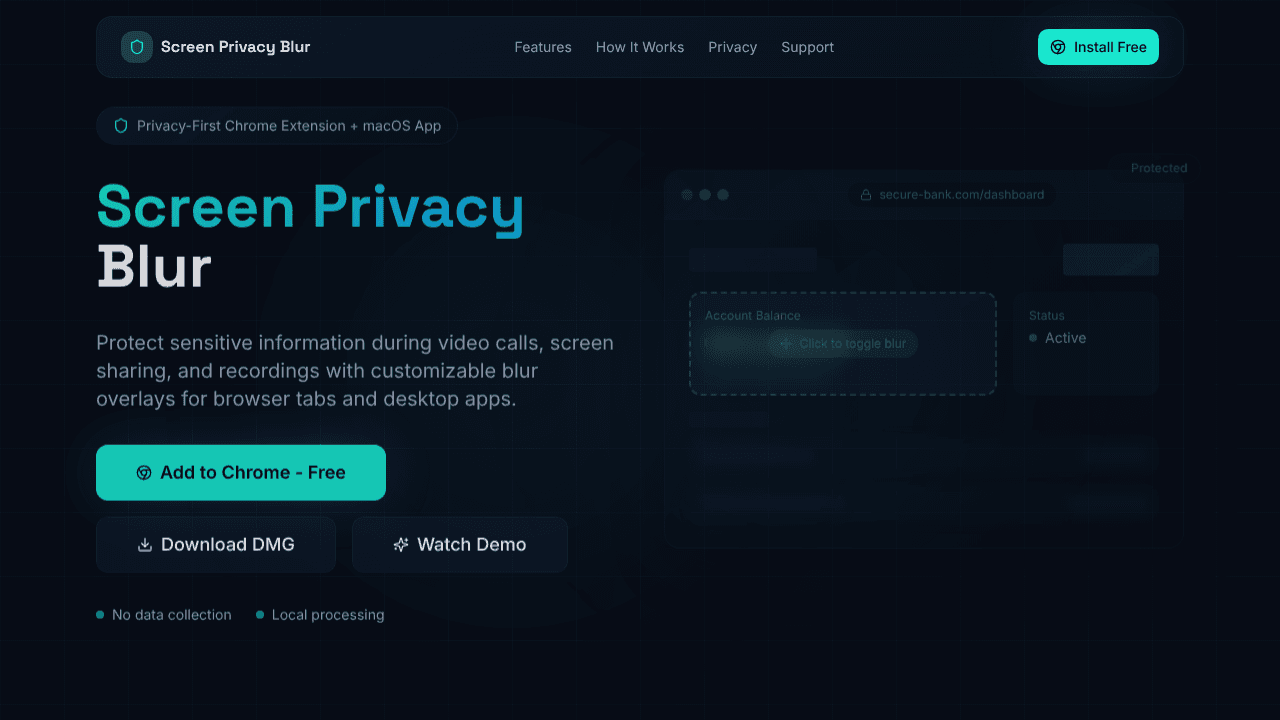 Screen Privacy Blur website screenshot